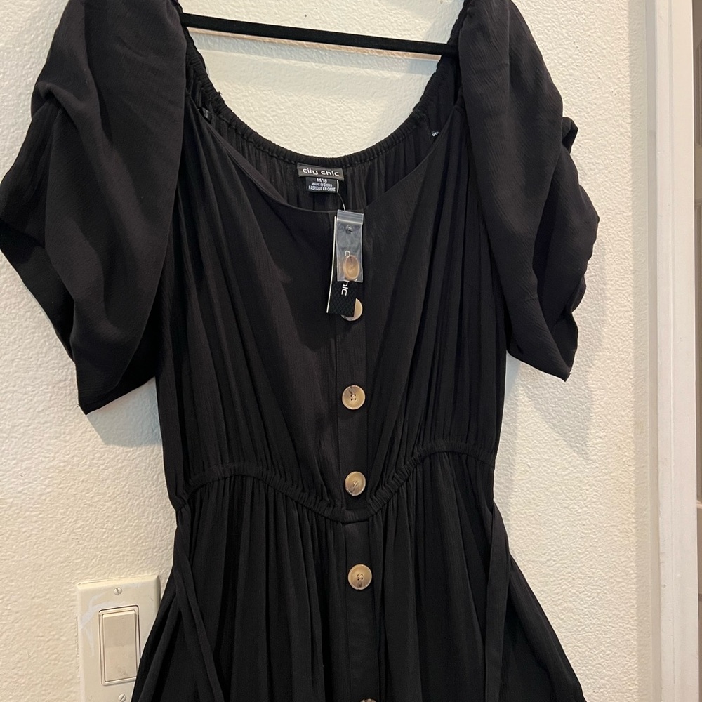 City Chic Black Puff Sleeve Midi Dress - Picture 3 of 10